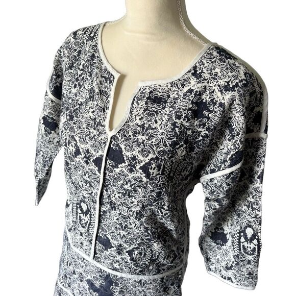 PIPERLIME COLLECTION Linen Tunic Panel Dress Size XS Blue White V-Neck Bohemian - Picture 4 of 5